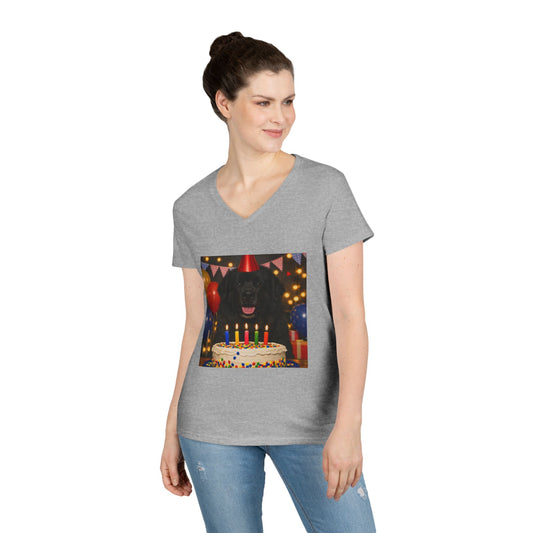 Birthday Buddy Newfie Women's V-Neck Tee