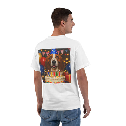 Birthday Buddy Basset Men's Short-Sleeve Crewneck Tee