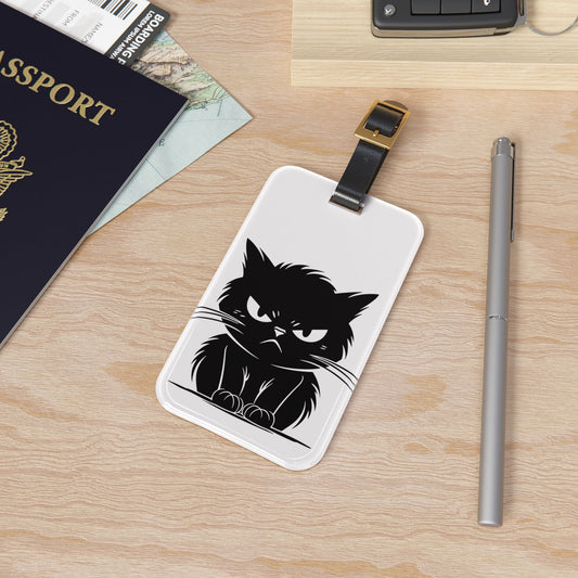 Angry Cat Leather Strap Luggage Tag