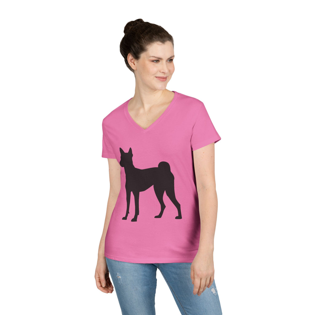 Basenji Silhouette Women's V-Neck Tee
