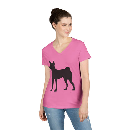 Basenji Silhouette Women's V-Neck Tee