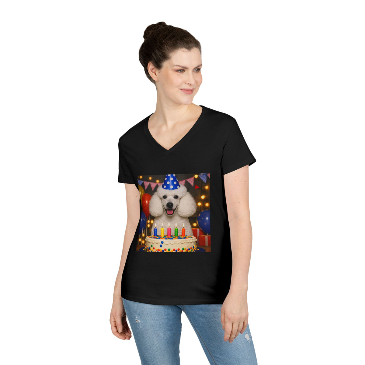 Birthday Buddy Poodle Women's V-Neck Tee
