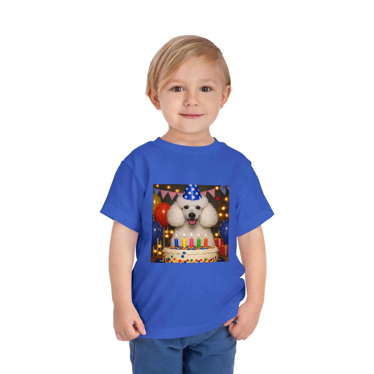Birthday Buddy Poodle Toddler Unisex Short Sleeve Crewneck Tee