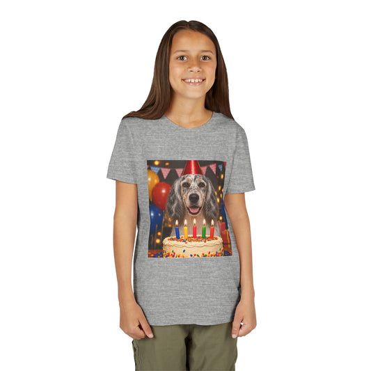 Birthday Buddy English Setter Youth Unisex Short Sleeve Crewneck Tee