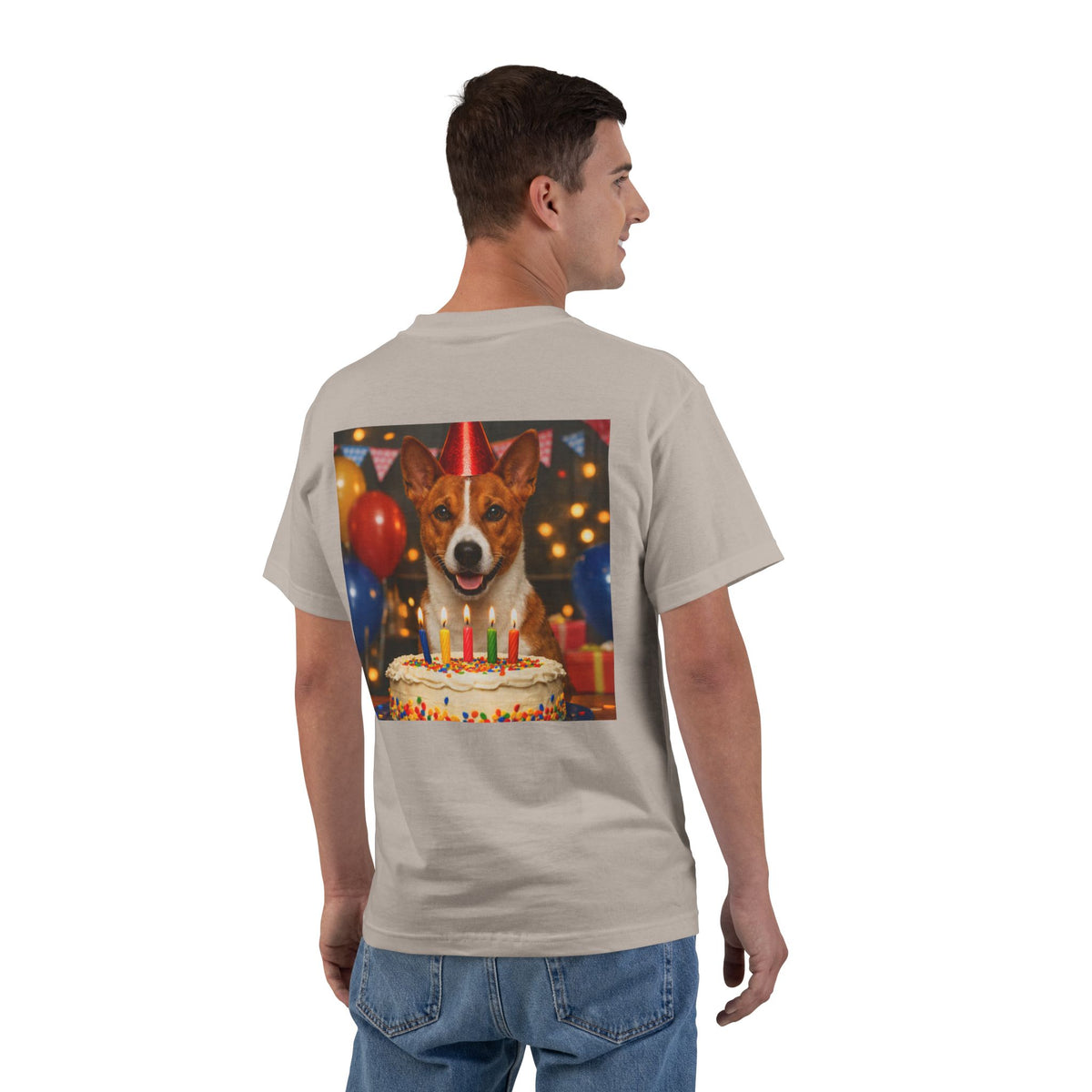 Birthday Buddy Basenji Men's Short-Sleeve Crewneck Tee