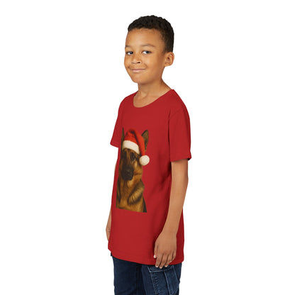 Santa Paws German Shepherd Youth Unisex Short Sleeve Crewneck Tee
