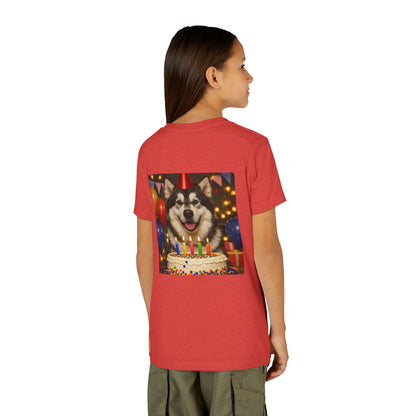 Birthday Buddy Malamute Youth Unisex Short Sleeve Crewneck Tee