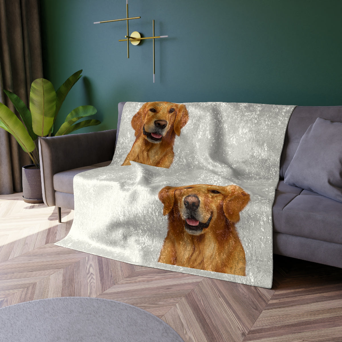 Golden Head Crushed Velvet Blanket
