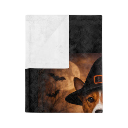 Witch Hat Pack Basenji Velveteen Microfiber Blanket
