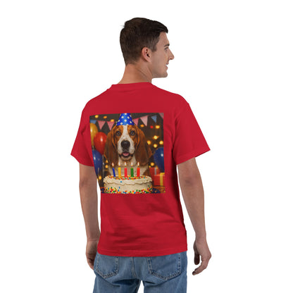 Birthday Buddy Basset Men's Short-Sleeve Crewneck Tee