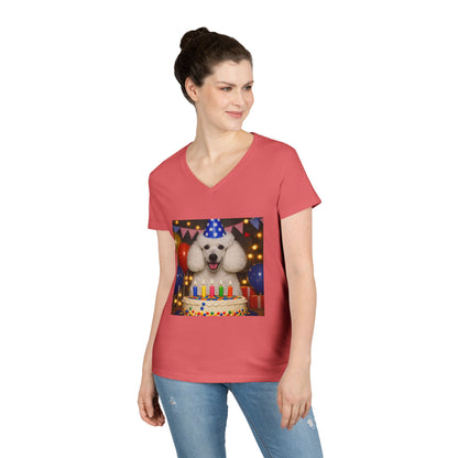 Birthday Buddy Poodle Women's V-Neck Tee