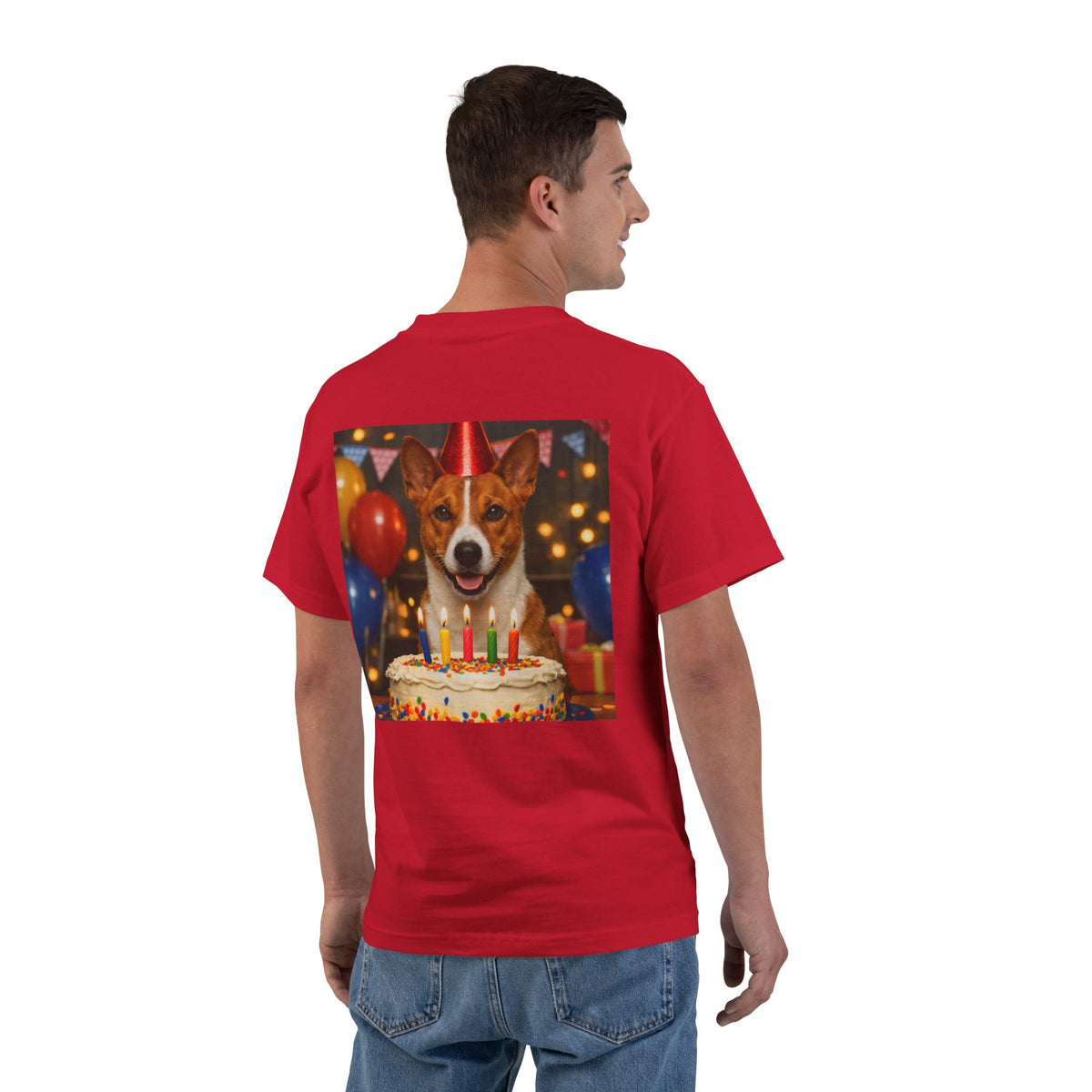 Birthday Buddy Basenji Men's Short-Sleeve Crewneck Tee