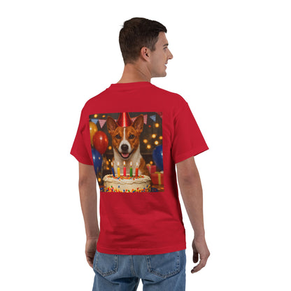 Birthday Buddy Basenji Men's Short-Sleeve Crewneck Tee