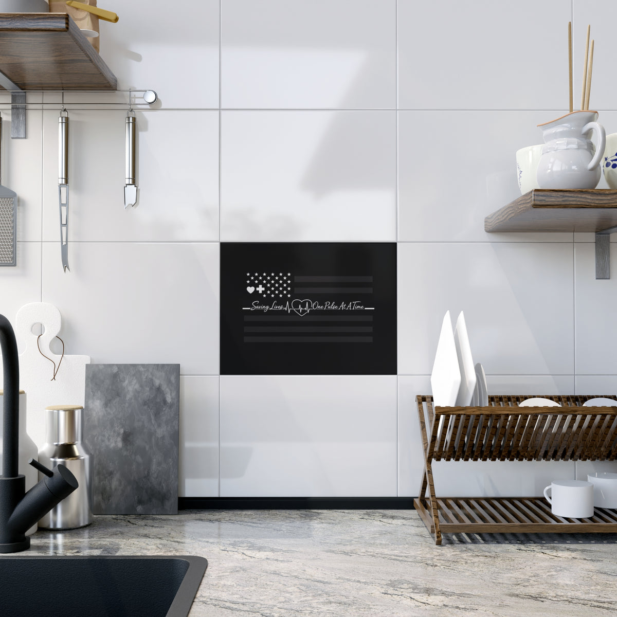 Thin White Line Ceramic Photo Tile