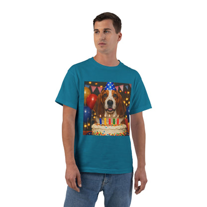 Birthday Buddy Basset Men's Short-Sleeve Crewneck Tee