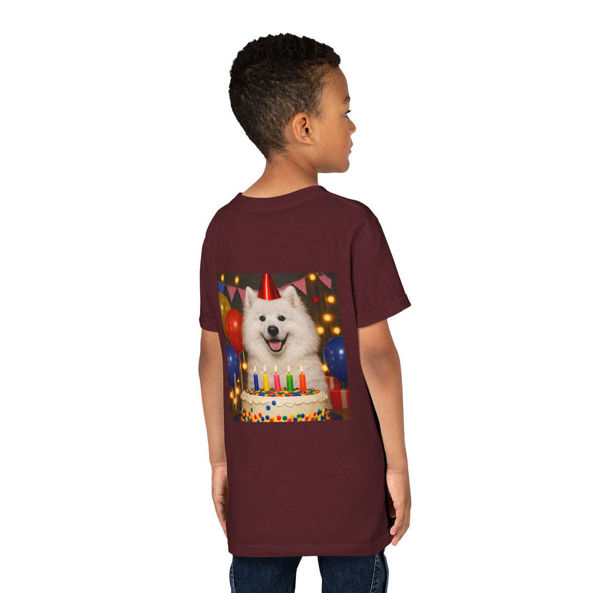 Birthday Buddy Samoyed Youth Unisex Short Sleeve Crewneck Tee