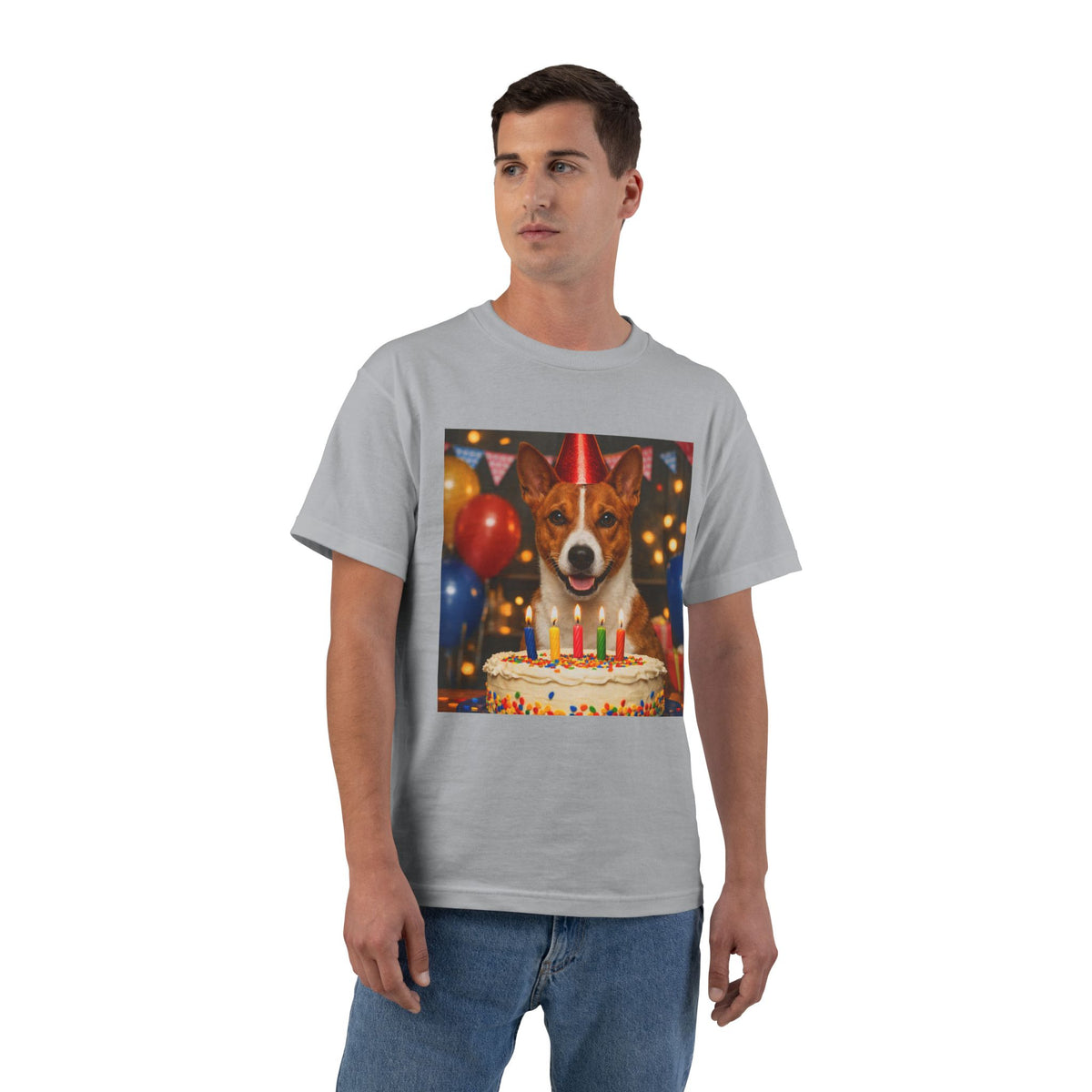 Birthday Buddy Basenji Men's Short-Sleeve Crewneck Tee