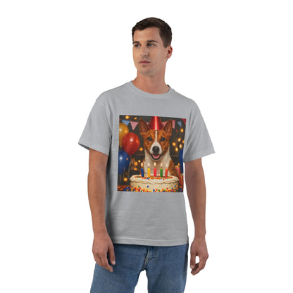 Birthday Buddy Basenji Men's Short-Sleeve Crewneck Tee