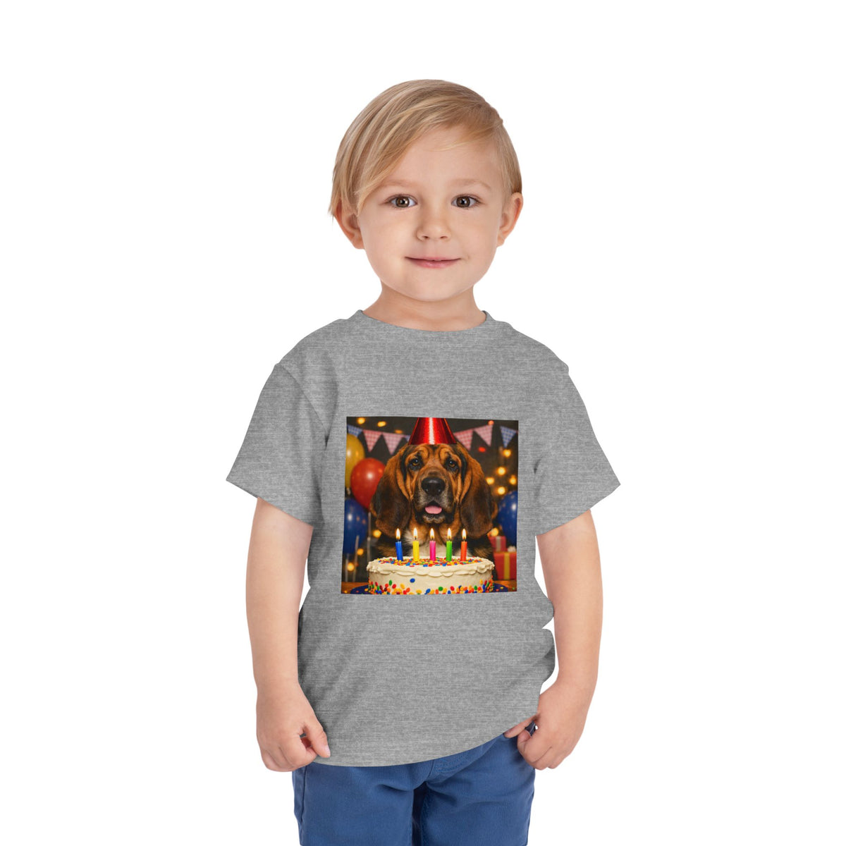 Birthday Buddy Bloodhound Toddler Unisex Short Sleeve Crewneck Tee
