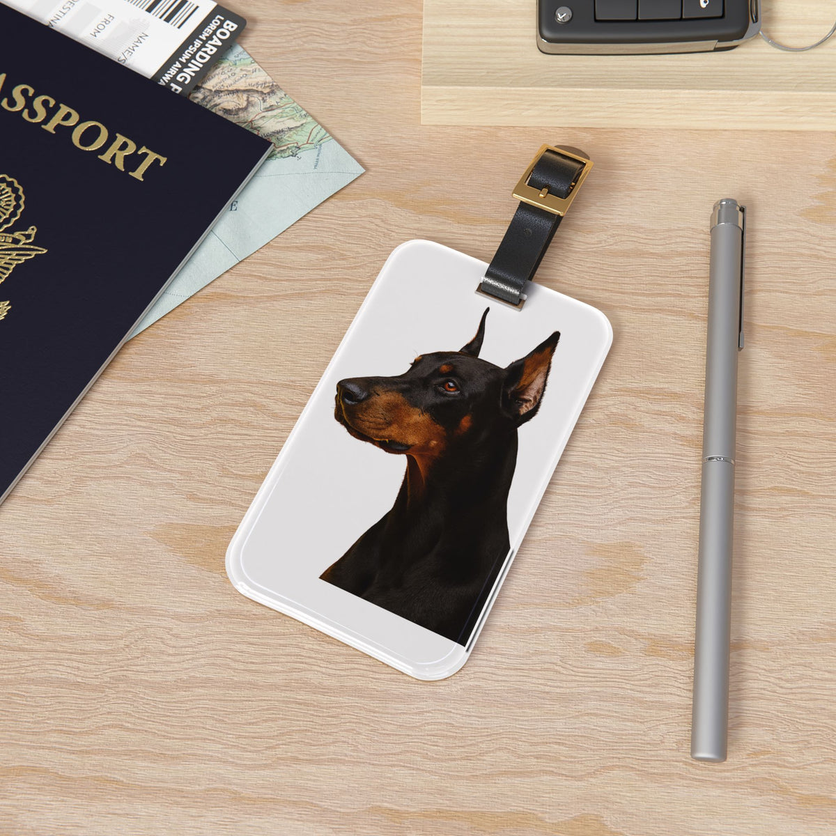 Doberman Head Leather Strap Luggage Tag