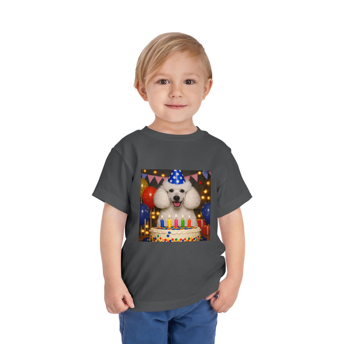 Birthday Buddy Poodle Toddler Unisex Short Sleeve Crewneck Tee