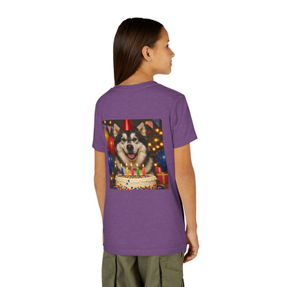 Birthday Buddy Malamute Youth Unisex Short Sleeve Crewneck Tee