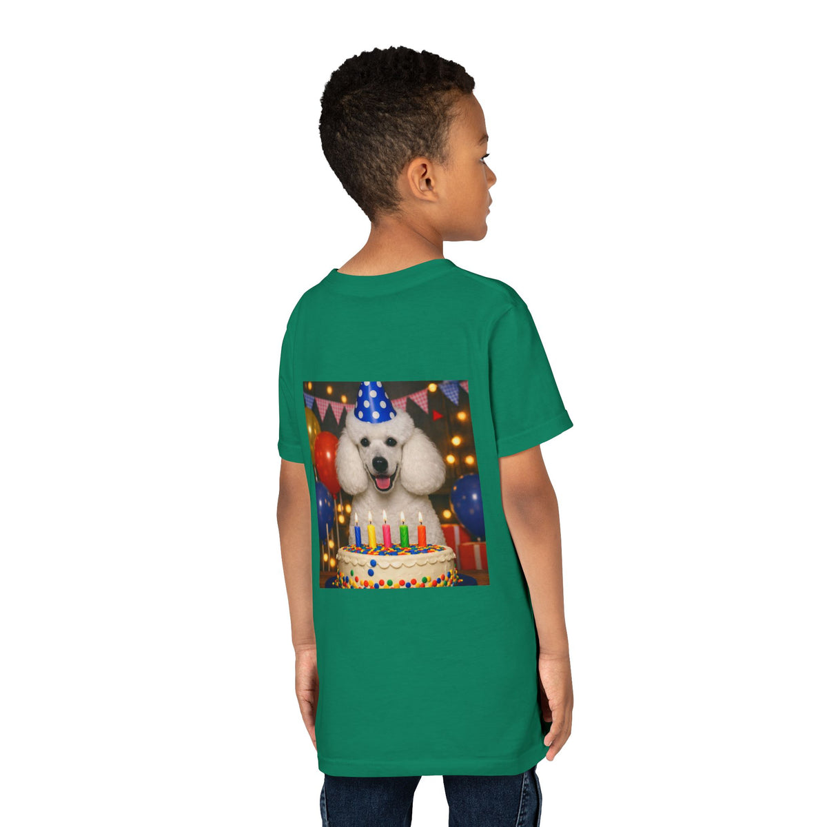 Birthday Buddy Poodle Youth Unisex Short Sleeve Crewneck Tee
