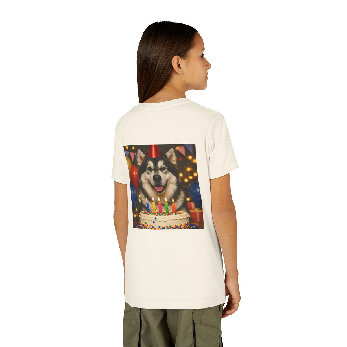 Birthday Buddy Malamute Youth Unisex Short Sleeve Crewneck Tee