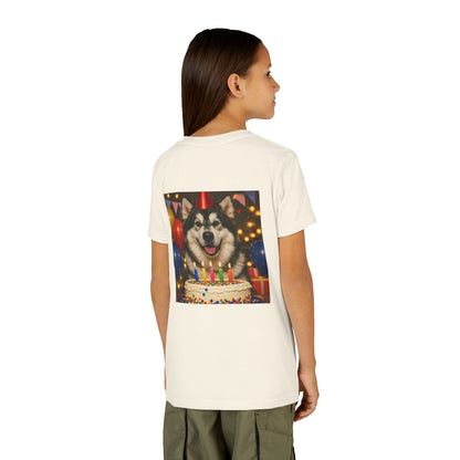 Birthday Buddy Malamute Youth Unisex Short Sleeve Crewneck Tee