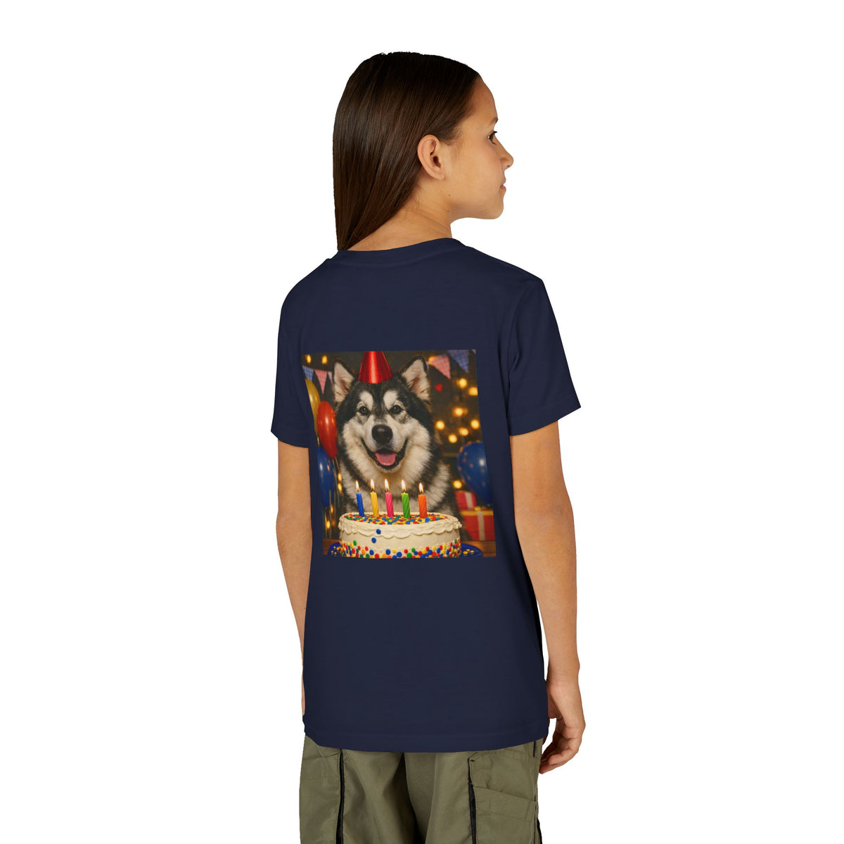 Birthday Buddy Malamute Youth Unisex Short Sleeve Crewneck Tee