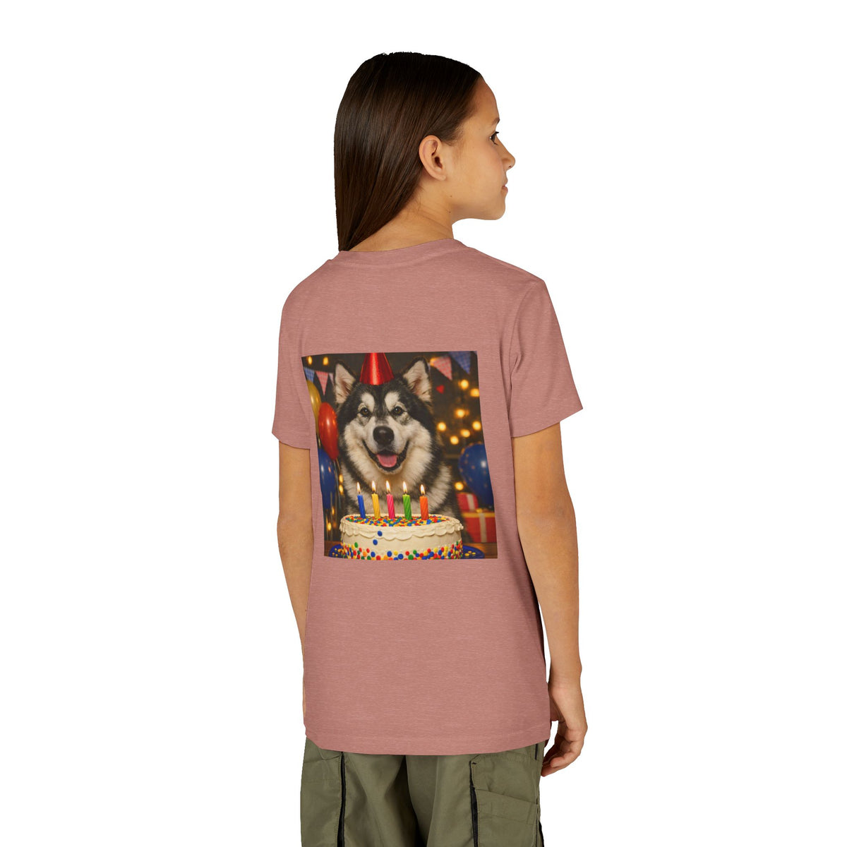 Birthday Buddy Malamute Youth Unisex Short Sleeve Crewneck Tee
