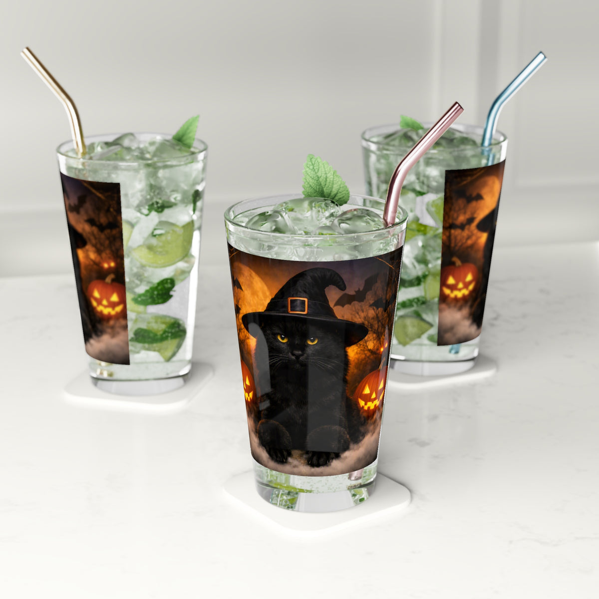 Witch Hat Pack Cat Drinking Glass