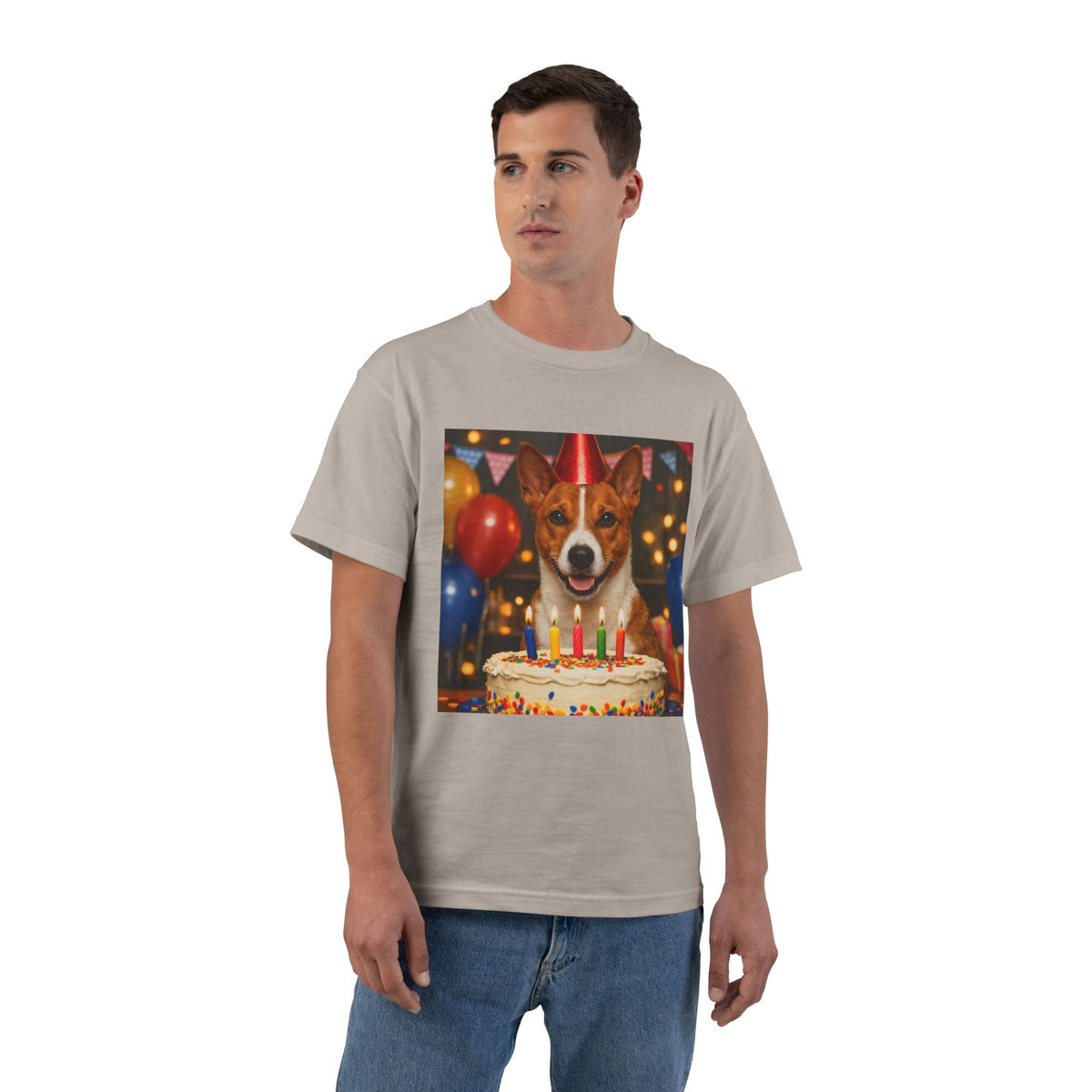 Birthday Buddy Basenji Men's Short-Sleeve Crewneck Tee