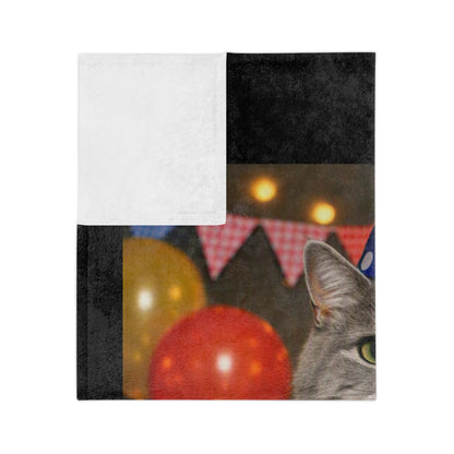 Birthday Buddy Cat Velveteen Microfiber Blanket