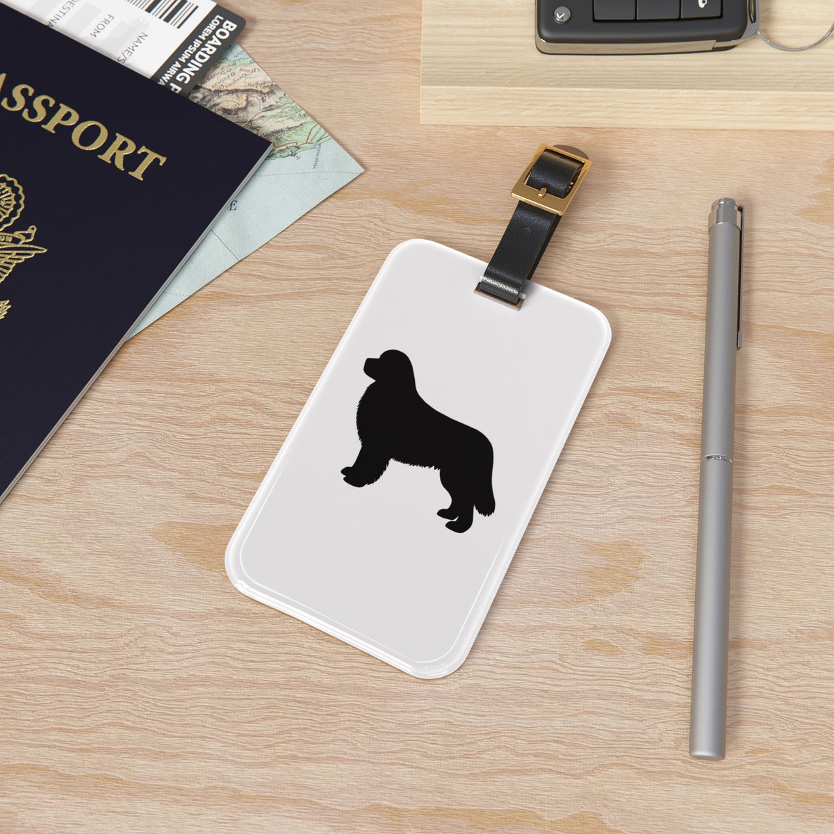 Newfie Silhouette Leather Strap Luggage Tag
