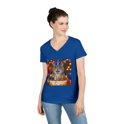 Birthday Buddy Cat Women's V-Neck Tee