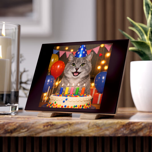 Birthday Buddy Cat Ceramic Photo Tile