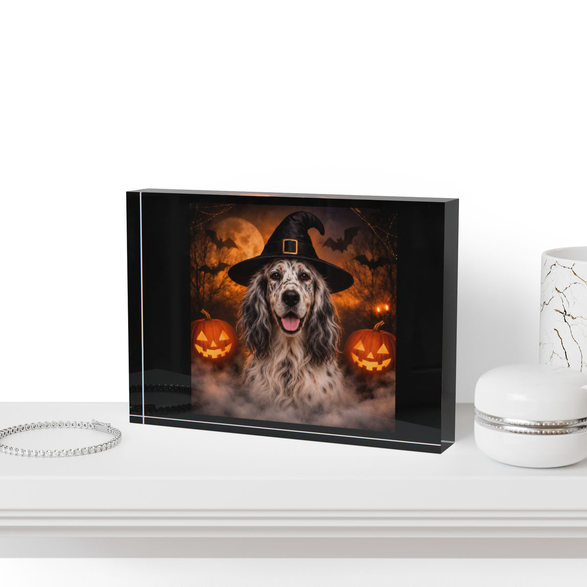 Witch Hat Pack English Setter Acrylic Photo Block