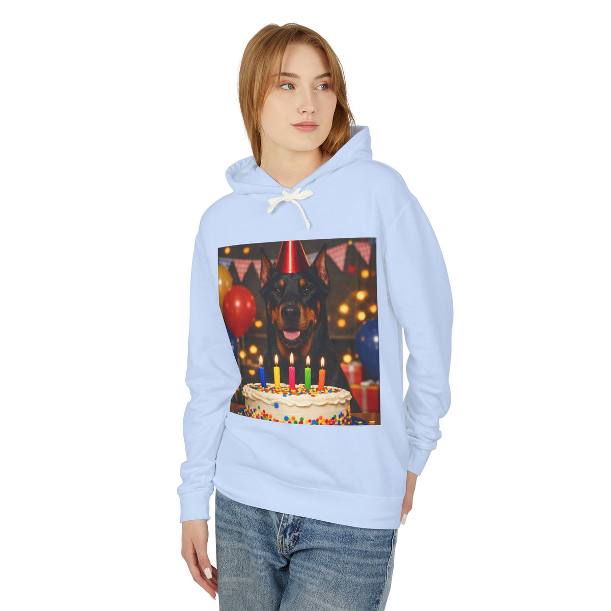 Birthday Buddy Doberman Unisex Lightweight Hoodie