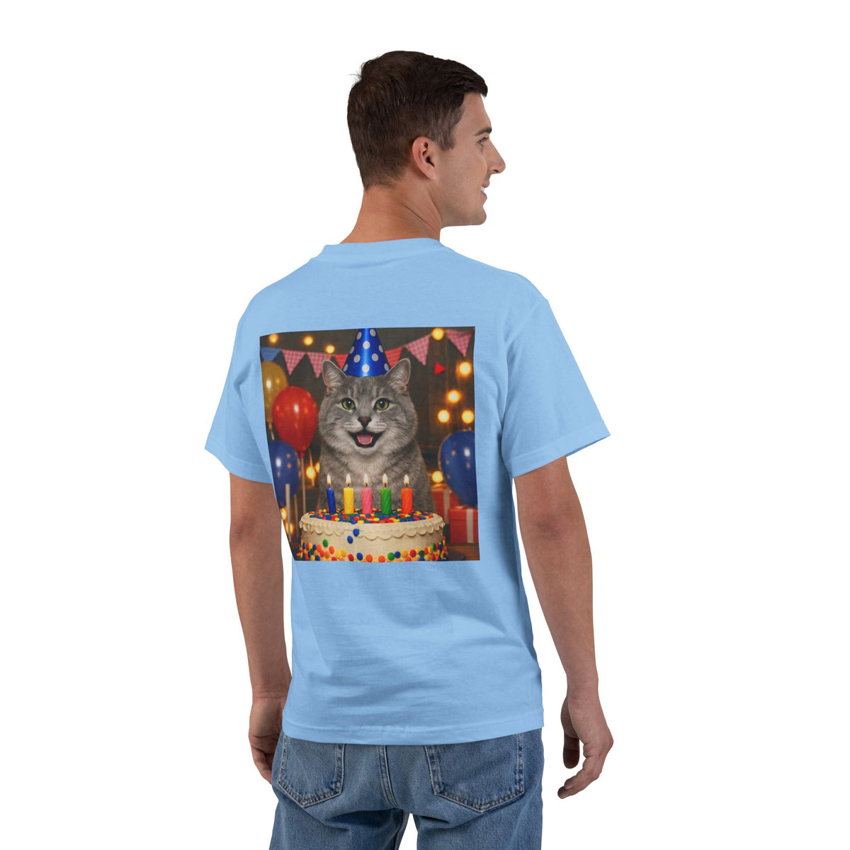 Birthday Buddy Cat Men's Short-Sleeve Crewneck Tee