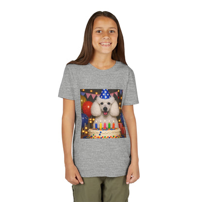 Birthday Buddy Poodle Youth Unisex Short Sleeve Crewneck Tee