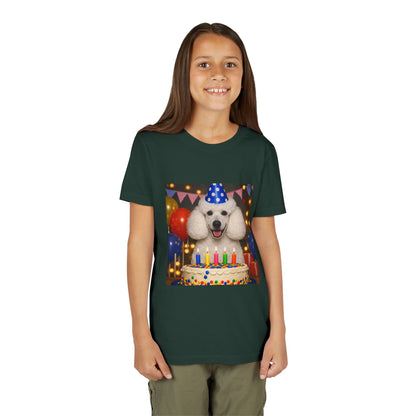 Birthday Buddy Poodle Youth Unisex Short Sleeve Crewneck Tee
