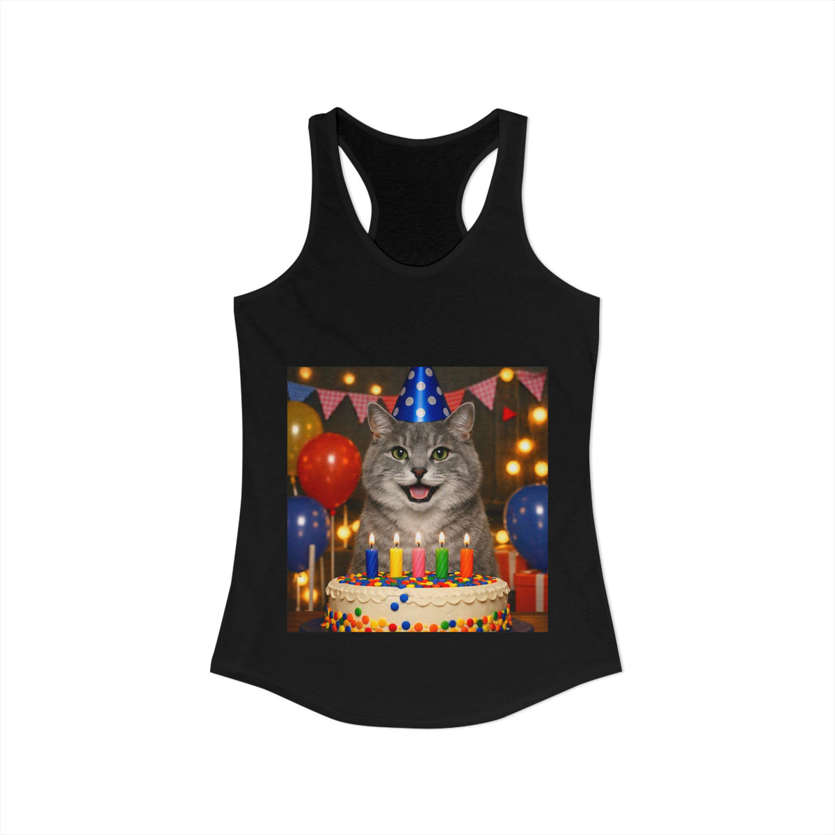 Birthday Buddy Cat Women's Racerback Tank