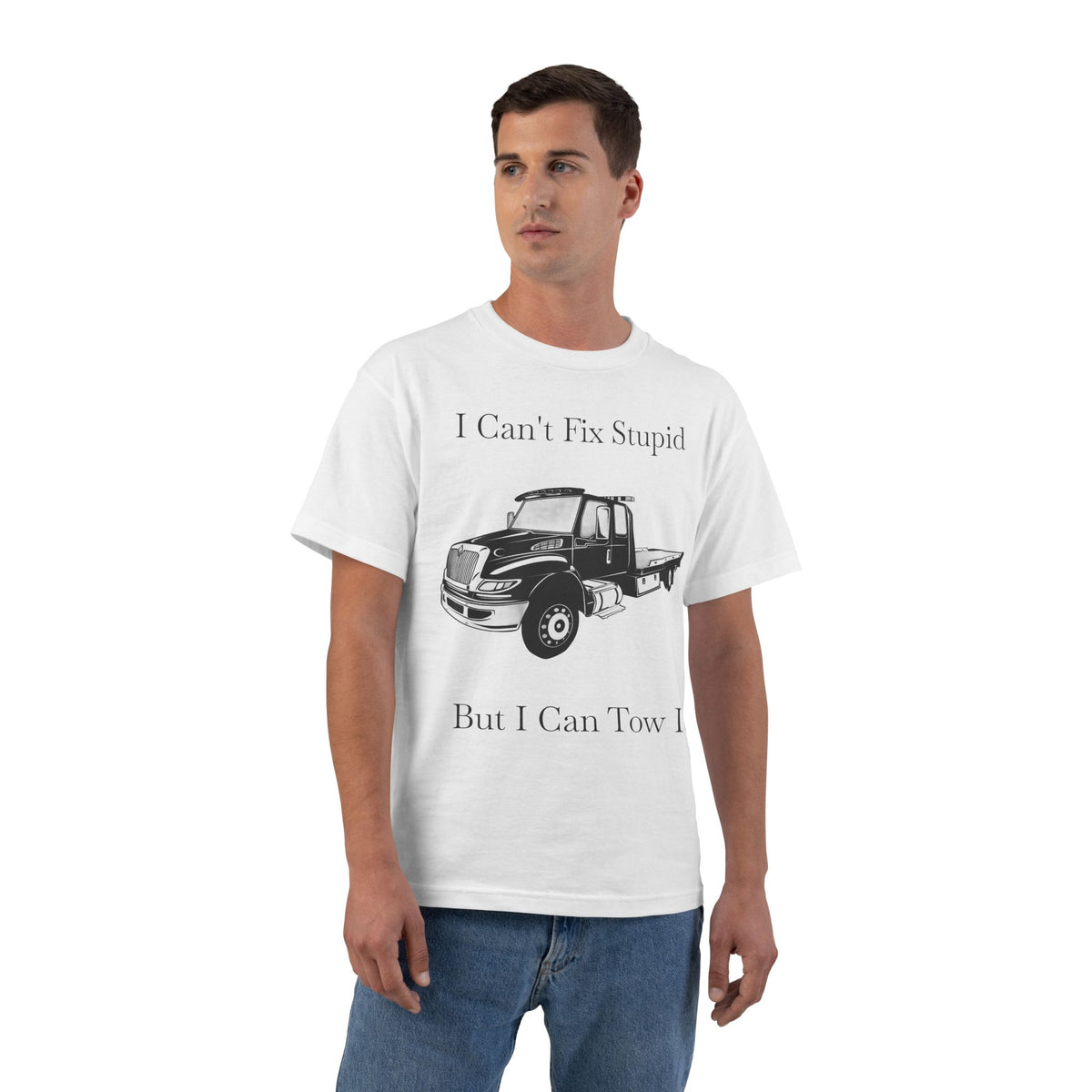 I Can't Fix Stupid Flatbed Men's Short-Sleeve Crewneck Tee