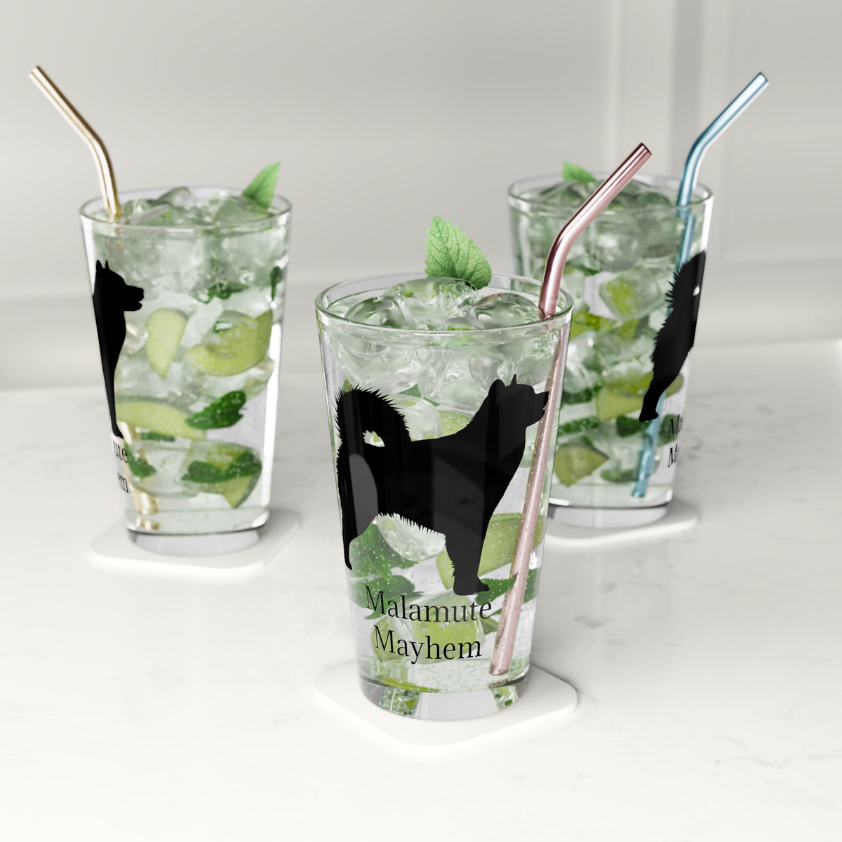 Malamute Mayhem Drinking Glass