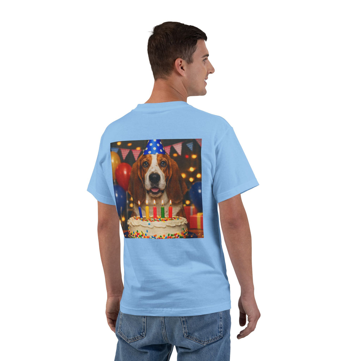 Birthday Buddy Basset Men's Short-Sleeve Crewneck Tee