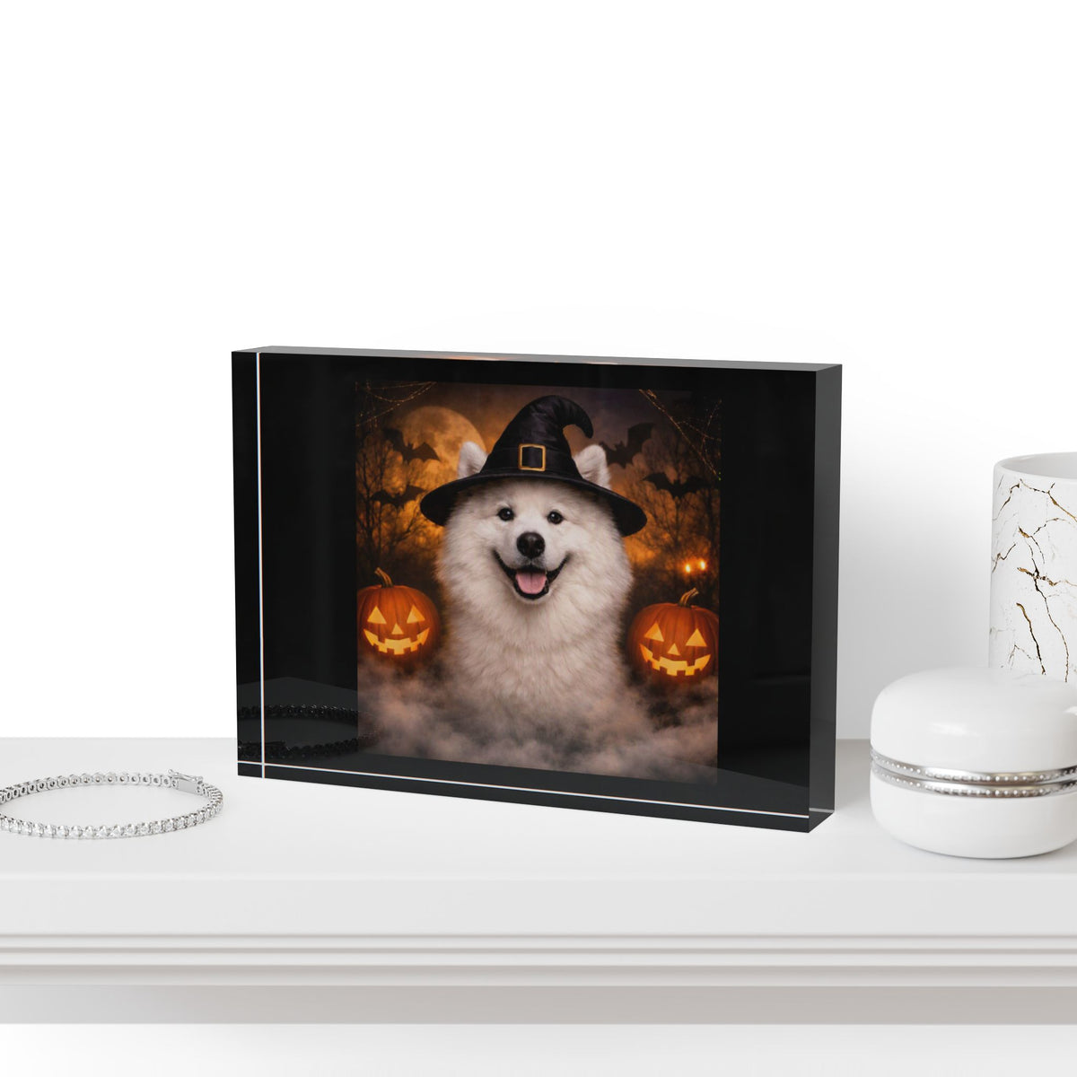 Witch Hat Pack Samoyed Acrylic Photo Block