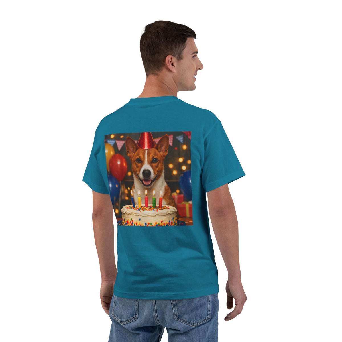 Birthday Buddy Basenji Men's Short-Sleeve Crewneck Tee