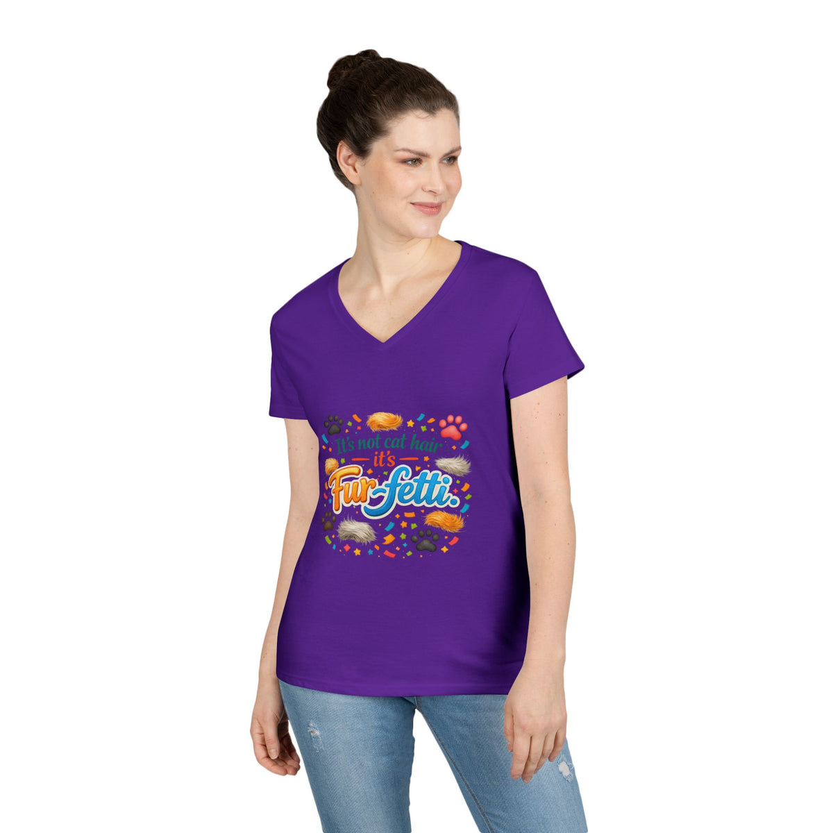 Fur-Fetti Cat Women's V-Neck Tee