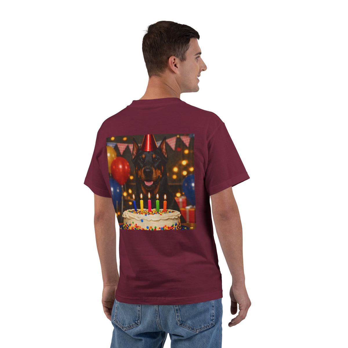 Birthday Buddy Doberman Men's Short-Sleeve Crewneck Tee